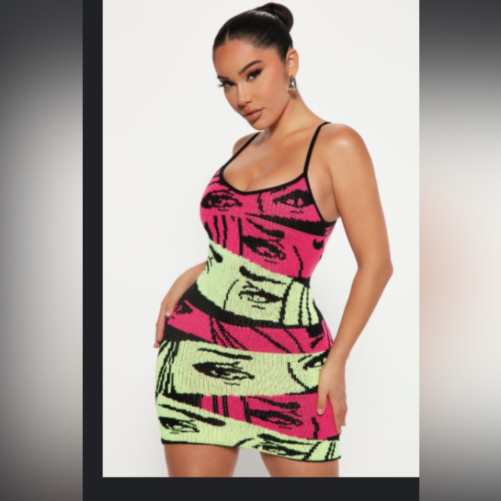 Pink & neon yellow/green sweater dress
